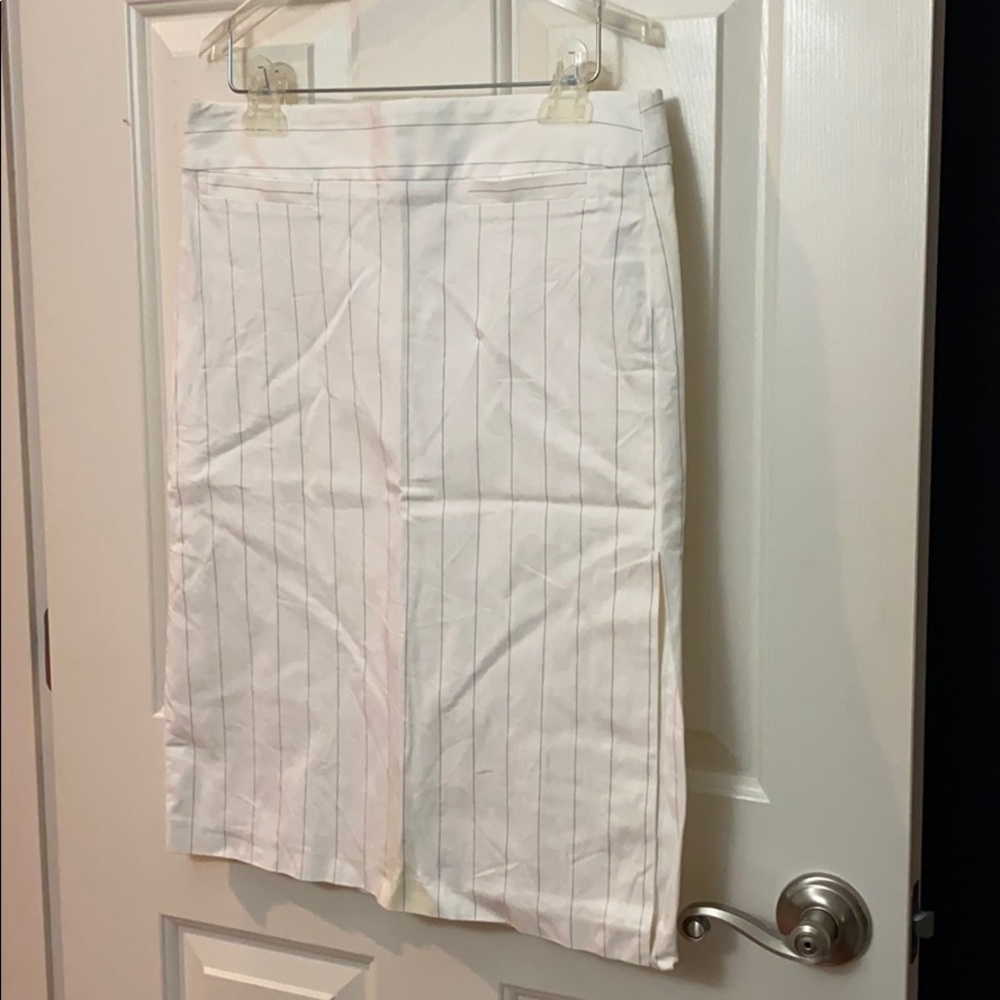 White pinstriped side split cotton skirt
